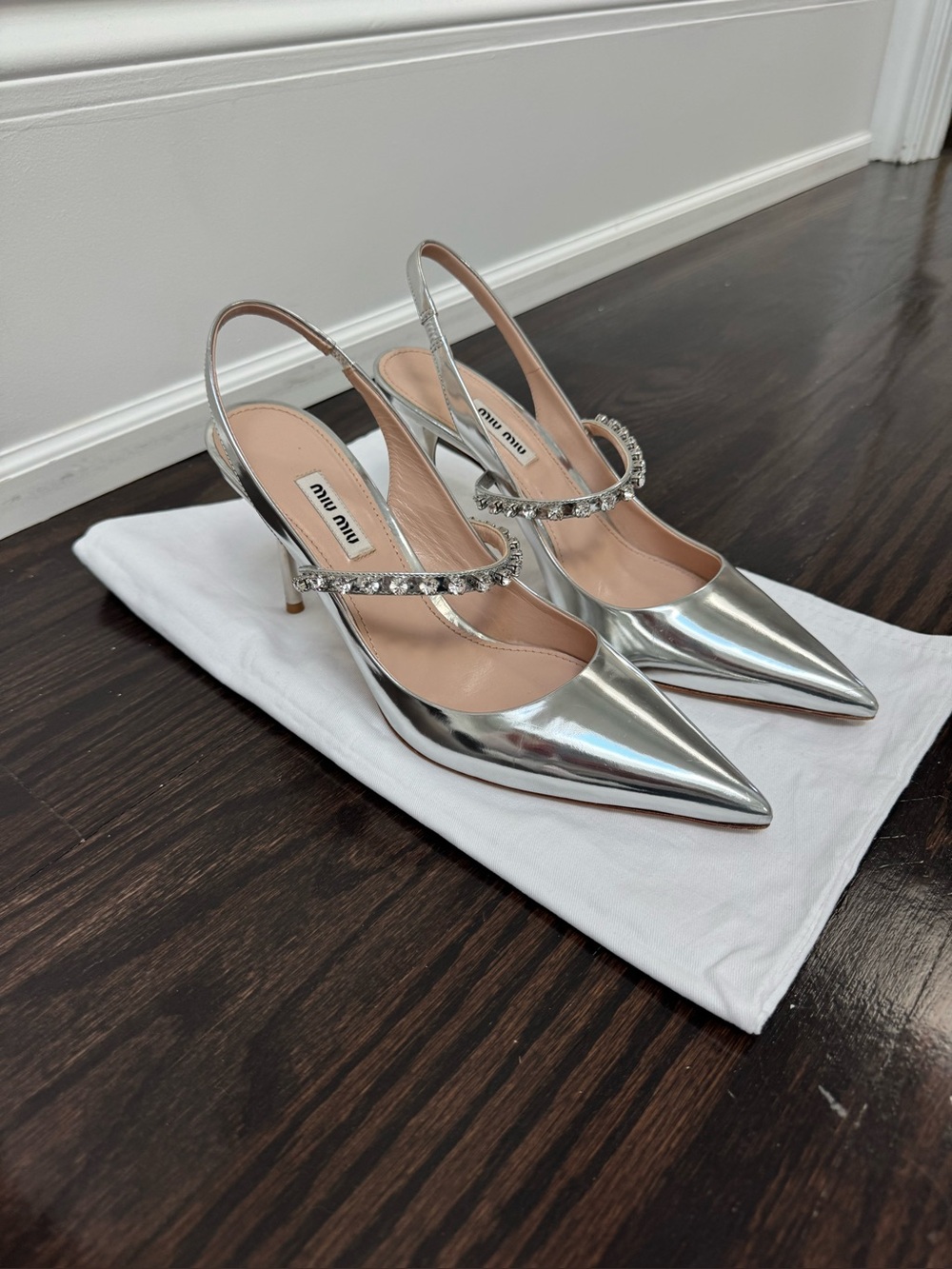 MIU MIU Jewelled - Silver Pointed-Toe Slingback Pump - Size 9 🤍🩶 - Picture 8 of 10